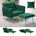 Velvet Accent Chair with Adjustable Armrests and Backrest, Button Tufted Lounge Chair, Single Recliner Armchair with Ottoman and Pillow