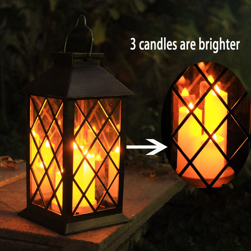 Solar Lantern Outdoor, Garden Hanging Lantern- PVC Waterproof 3 LED Flickering Flameless Candle