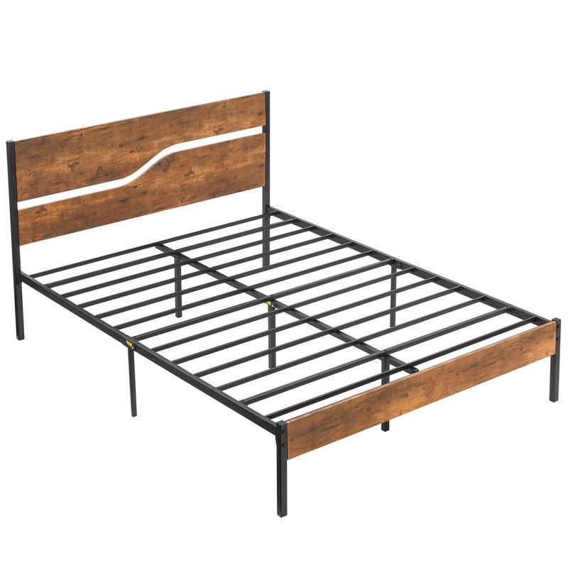 Platform Bed Frame Queen Size with Rustic Vintage Wood Headboard, Mattress Foundation
