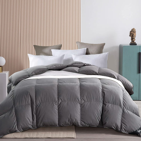 Feather Down Comforter Queen Size, All Season Duvet Insert, Cotton Cover Warmth