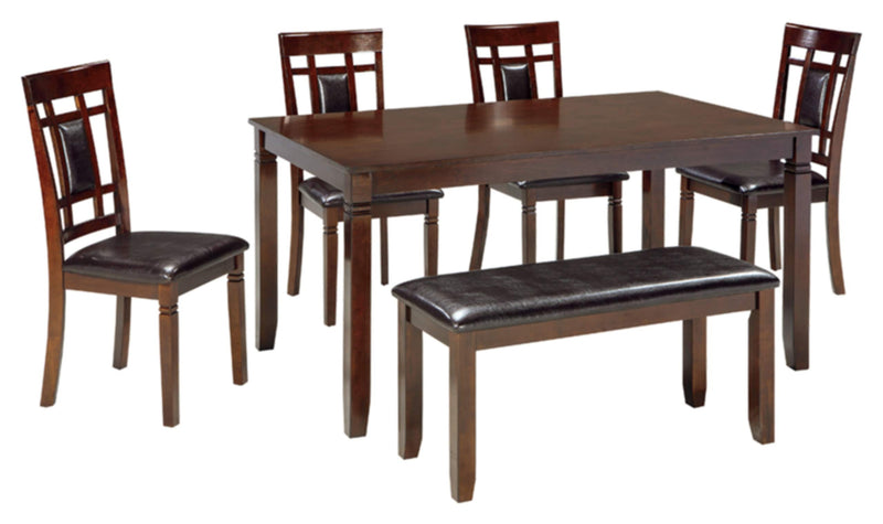 Bennox Dining Room Set, Includes Table, 4 18" Chairs & Bench, Brown