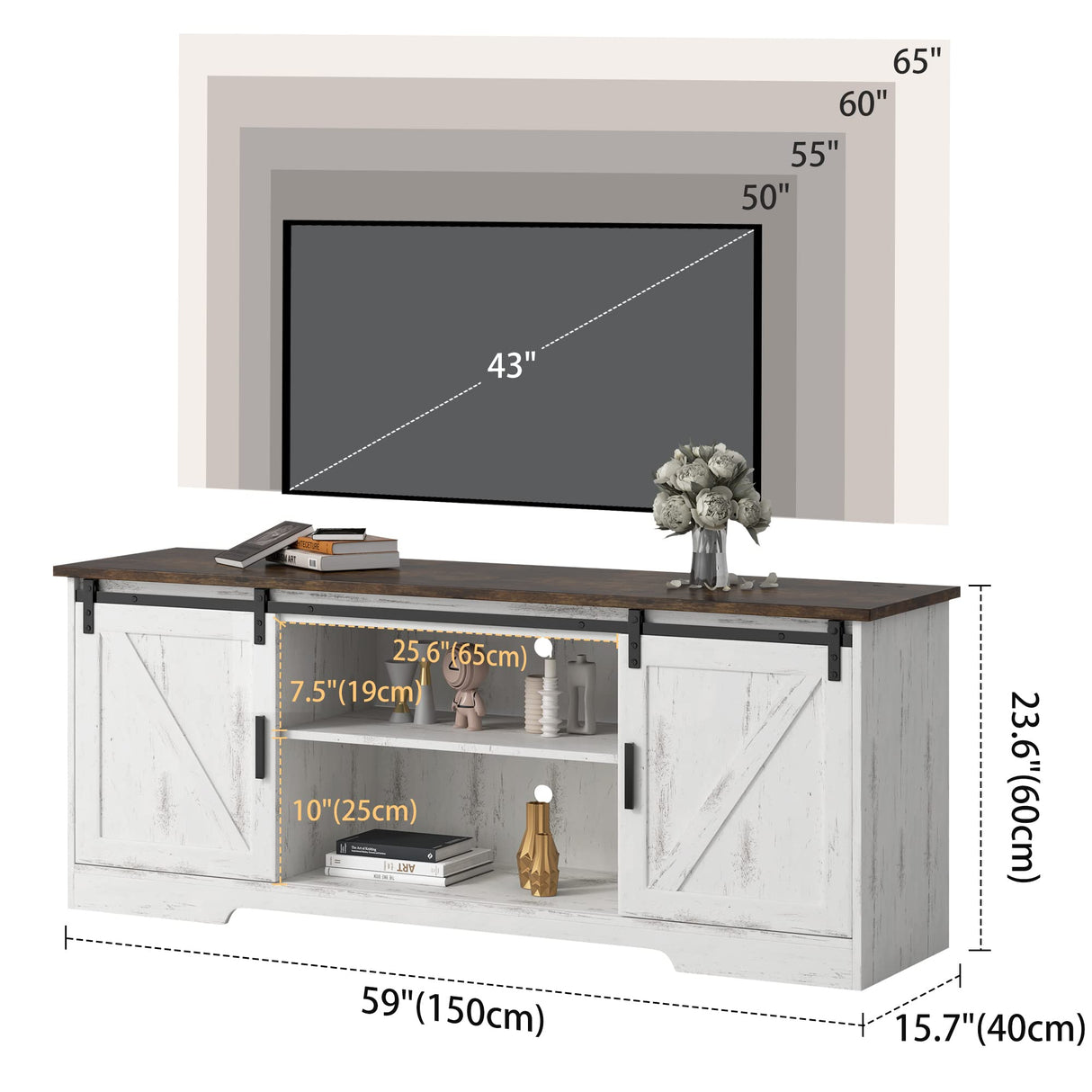 Farmhouse 65" TV Stand, Modern TV Stand White, Entertainment Center