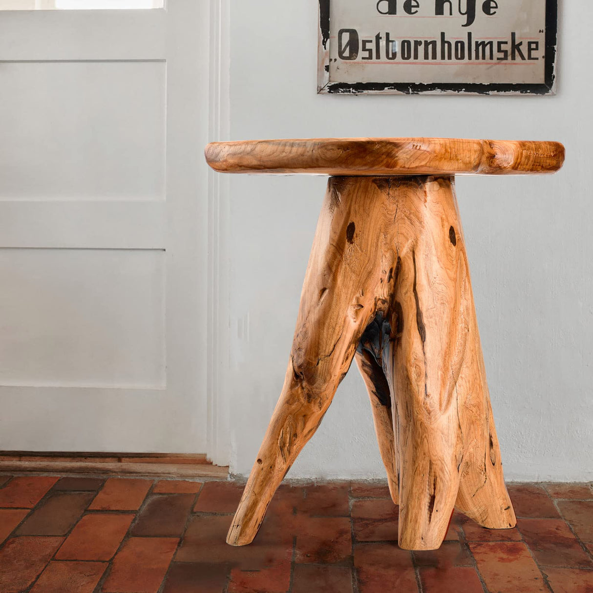 Mushroom Side Table, 18.9 inch Tall Live Edge Wood Stool