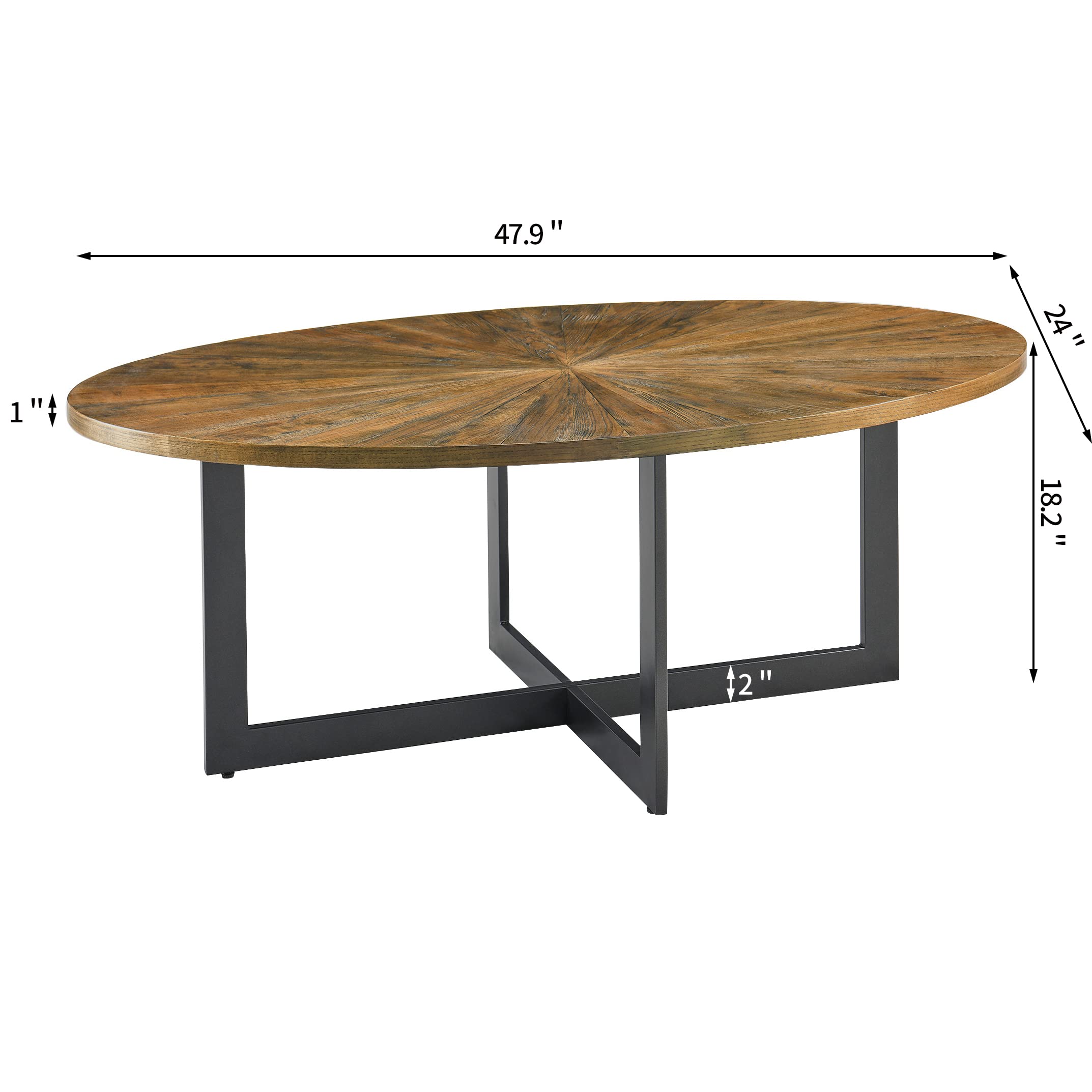 Solid Wood Oval Coffee Table with Metal Legs, 47.9
