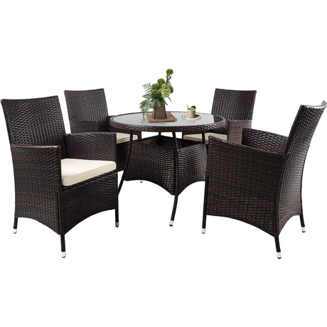 5 Piece Outdoor Dining Set All-Weather Wicker Patio Dining Table and Chairs