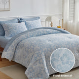 Queen Comforter Set, White Blue Floral Bedding Comforter Sets