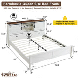 Farmhouse Queen Size Bed Frame with Storage Bookcase Headboard with Sliding Barn