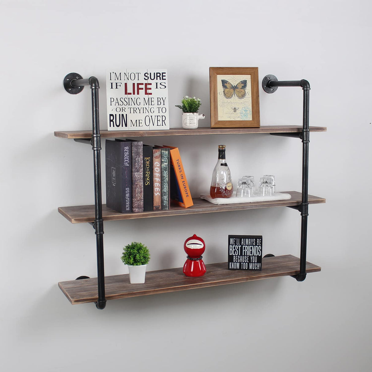 Industrial Pipe Shelving Wall Mounted,48in Rustic Metal Floating Shelves