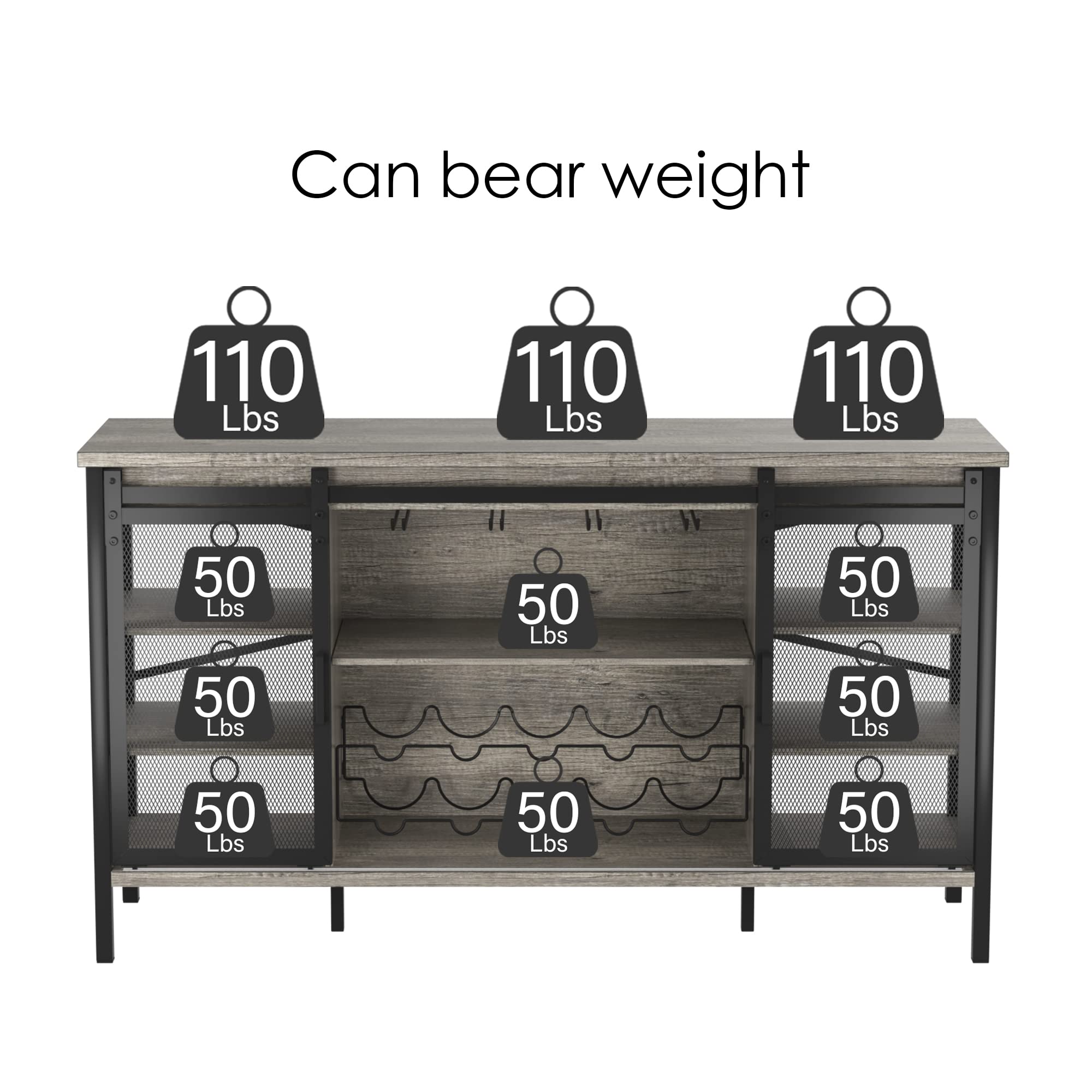 Industrial Wine Bar Cabinet / 55" Sliding Barn Door Coffee Bar Cabinet