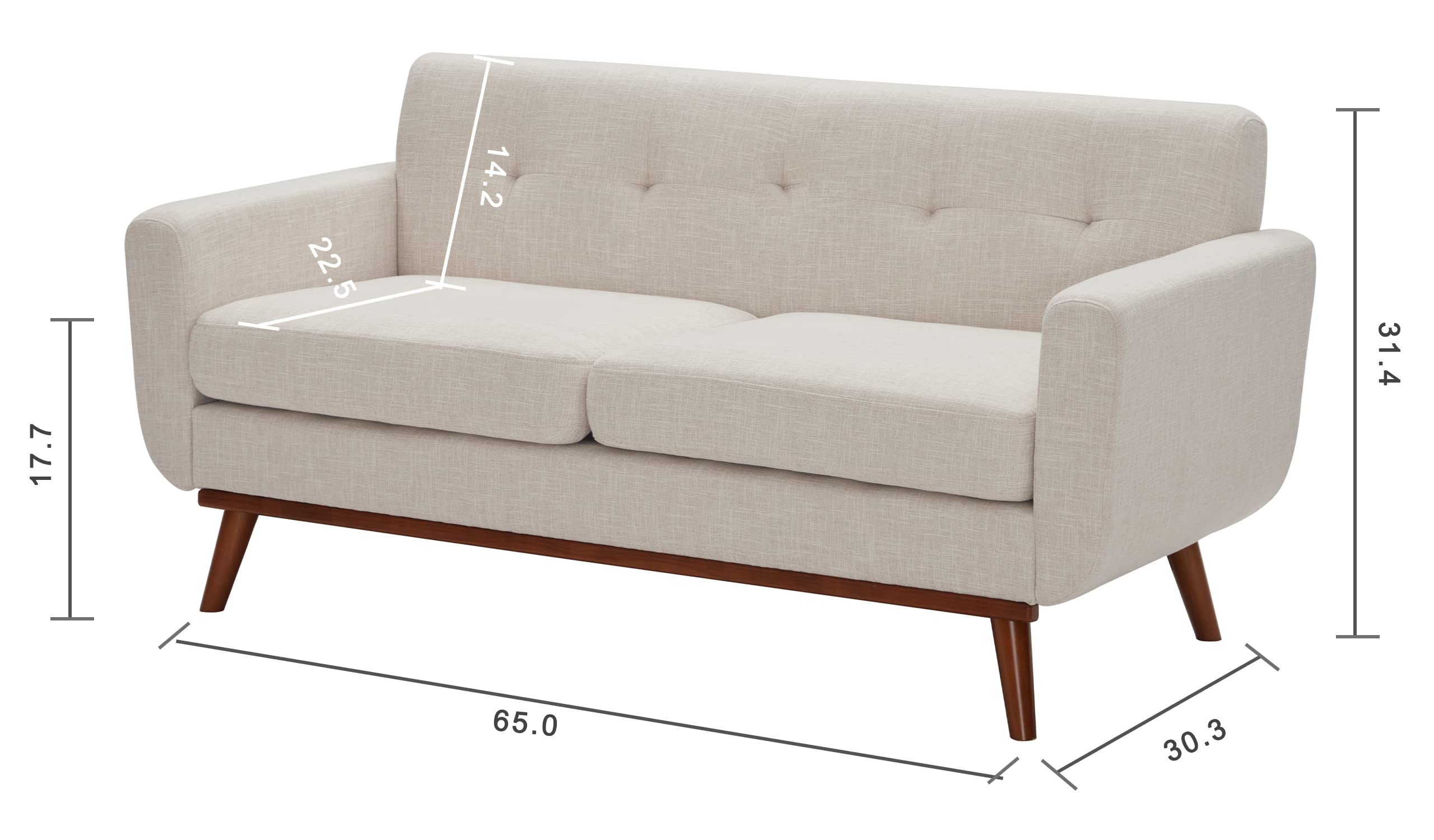 Tbfit 65" W Loveseat Sofa, Mid Century Modern Decor Love Seat
