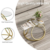 Gold Coffee Table, Modern Round Glass Coffee Table for Living Room