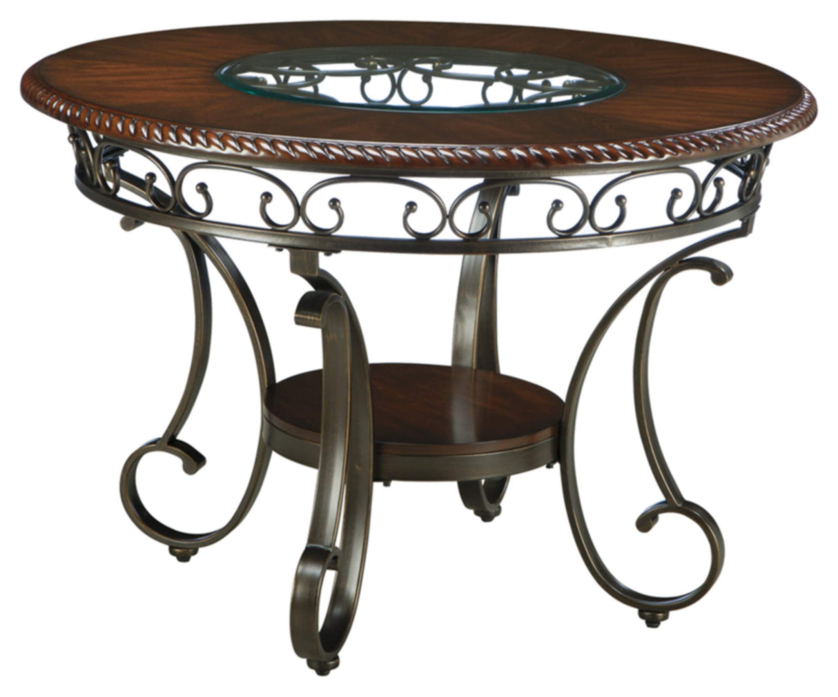 Glambrey Old World 45" Round Glass Top Dining Table, Brown