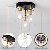 3-Light Clear Glass Shade Ceiling Light Fixture