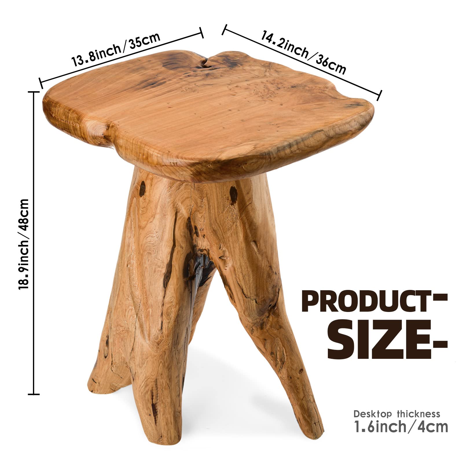 Mushroom Side Table, 18.9 inch Tall Live Edge Wood Stool