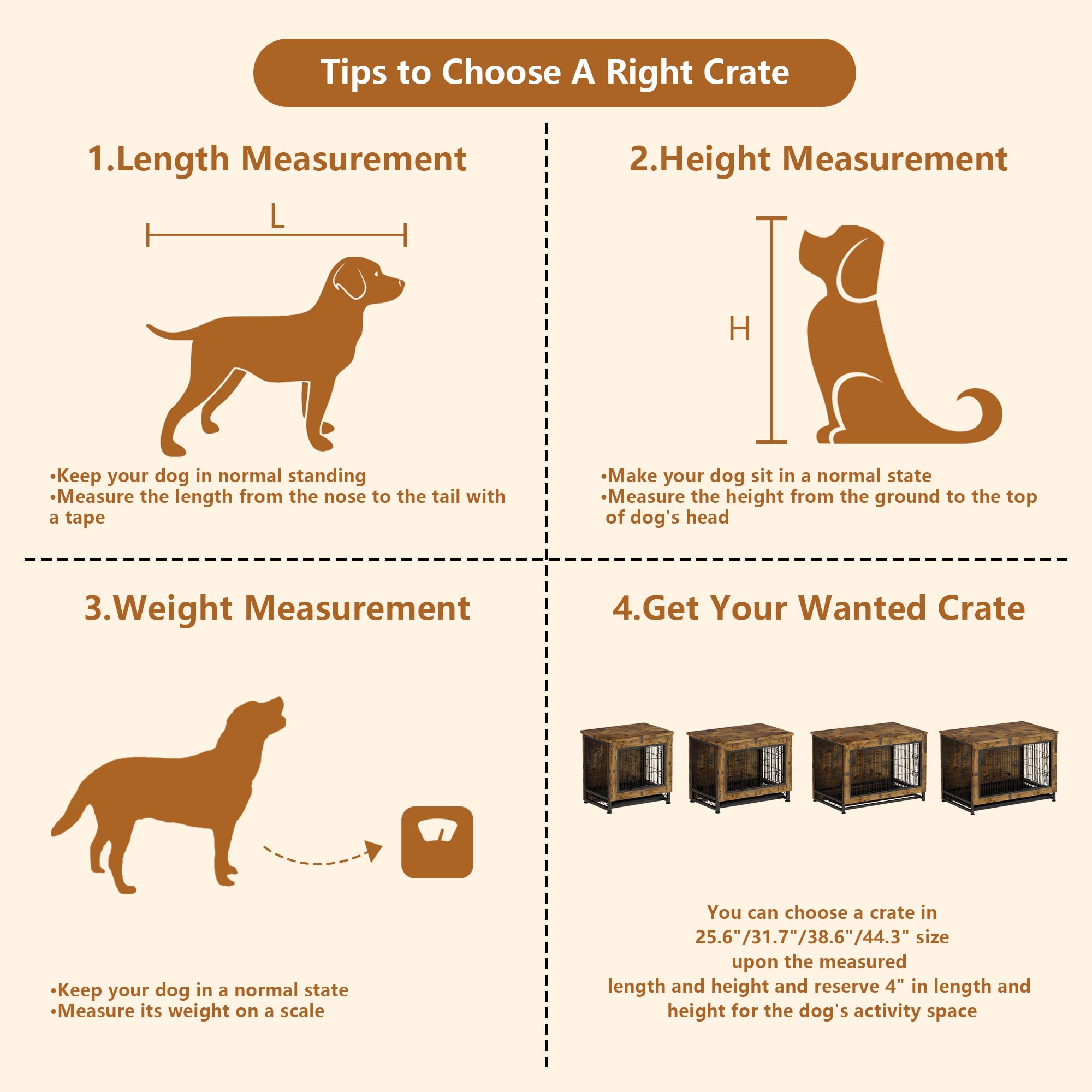 Wooden Dog Crate Furniture with 3 Doors, Dog Crate End Table with Tray