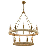 Brass Wagon Wheel Chandelier 2 Tier,Large Farmhouse Light Fixture, Round Rustic Lighting