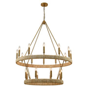 Brass Wagon Wheel Chandelier 2 Tier,Large Farmhouse Light Fixture, Round Rustic Lighting