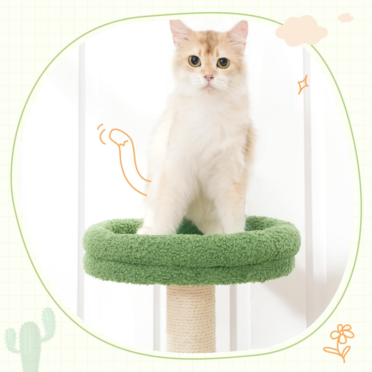 HOOBRO Cactus Cat Tree, Small Cat Tower for Indoor Cats, Cute Cat Tree for Kittens Under 8 LB, Green Cat Condo with Cat Scratching Post, Cat House with Dangling Bell Balls