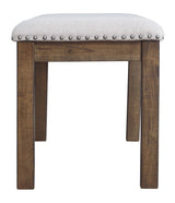 Moriville Casual Rustic Upholstered Dining Bench, Grey & Brown