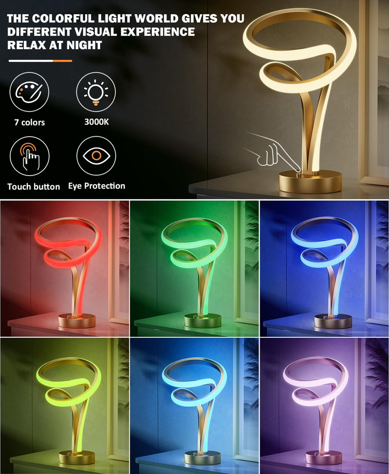 10 Light Modes Modern Spiral RGB Table Lamp, Cool Lamps for Bedroom