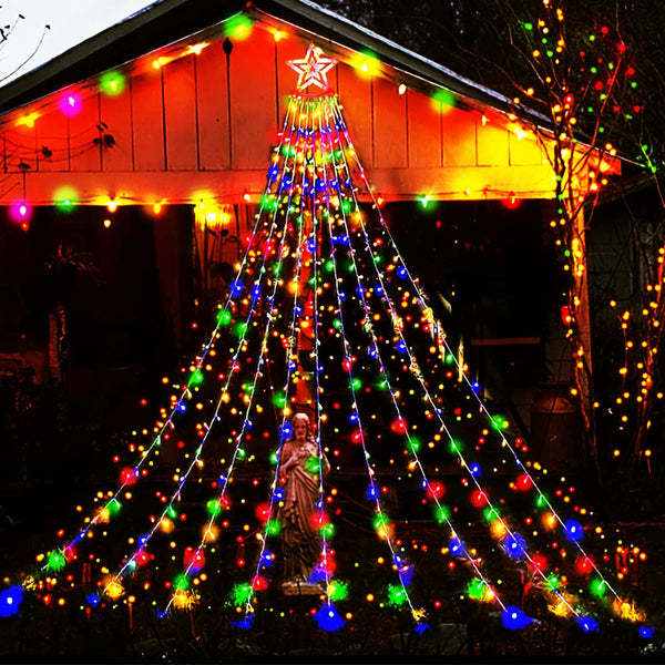 Outdoor Christmas Decorations 12.6ft 350LED Waterfall Lights, 8 Modes Christmas Lights