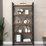 5 Tier Bookcase, Solid Rustic Industrial Etagere Bookcase