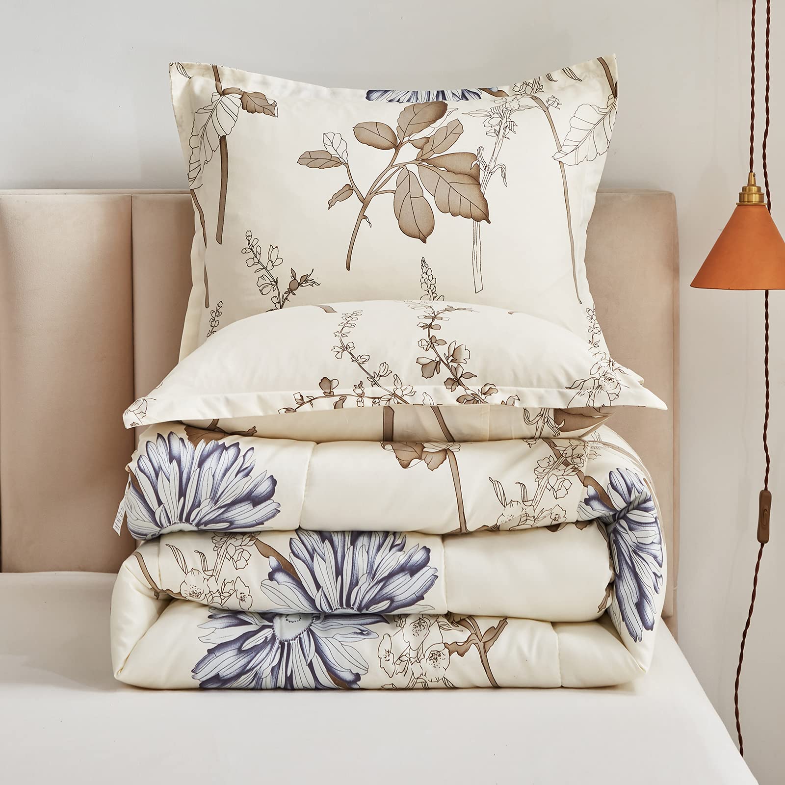 , Elegant Flower Botanical Smooth Soft Microfiber Floral Comforter Set