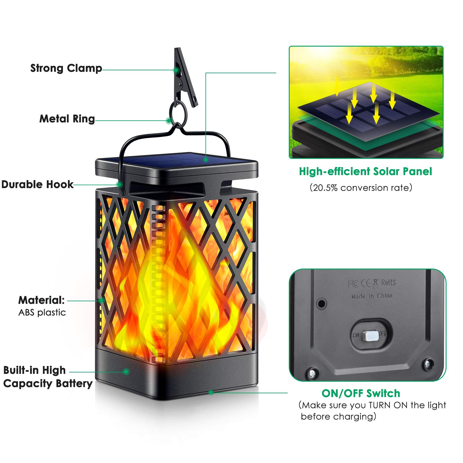 Solar Lights Flickering Flame Solar Lantern  Hanging Lanterns Decorative