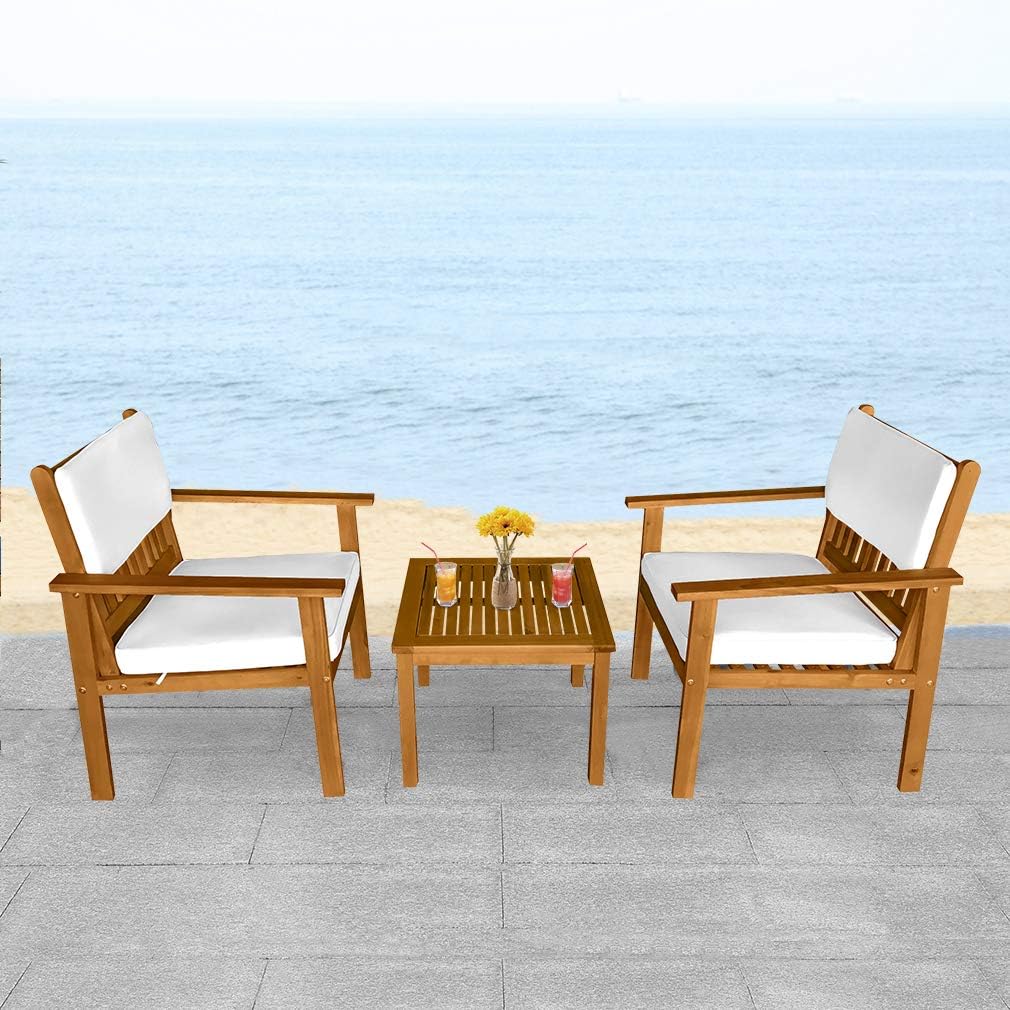 3-Piece Acacia Patio Bistro Conversation Outdoor Wood Chat Set