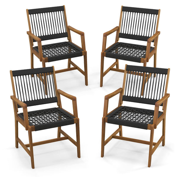 Outdoor Acacia Wood Dining Chairs Set of 4, All-Weather Rope Woven Patio Chairs