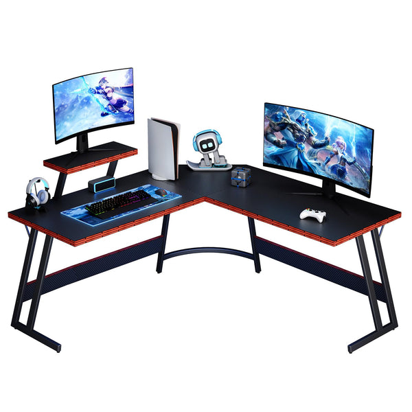 Black L Shaped Gaming Desk - 51 Inch Computer Corner Desks, Carbon Fiber Surface Pc
