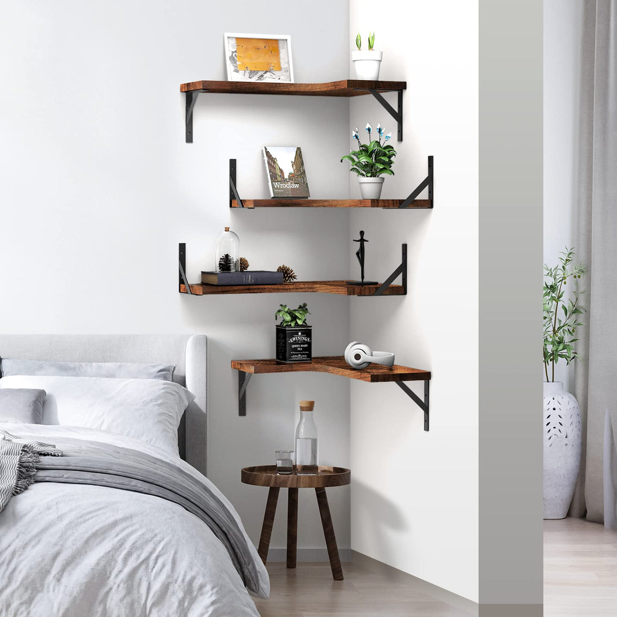 Floating Corner Shelves for Wall Décor Storage, Wall Shelves Set of 4