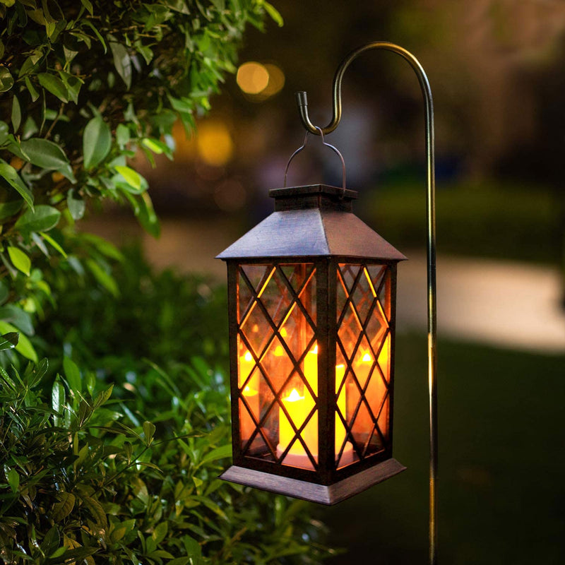 Solar Lantern Outdoor, Garden Hanging Lantern- PVC Waterproof 3 LED Flickering Flameless Candle