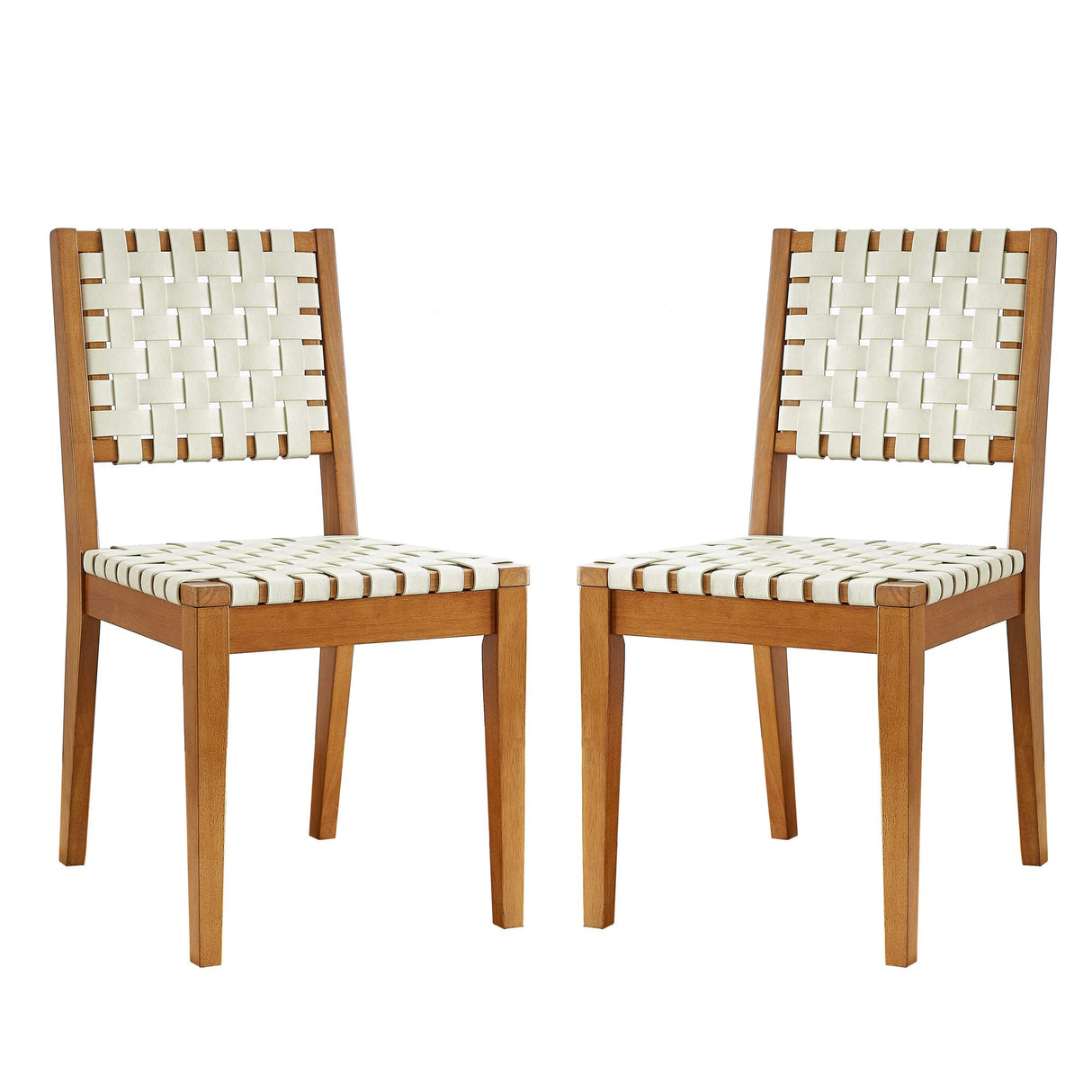 Faux Leather Woven Dining Chair with Wood Frame