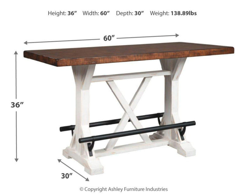 Valebeck Rustic Farmhouse 36" Counter Height Dining Table, Brown & White