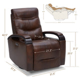 Genuine Leather Power Swivel Glider Rocker Recliner, USB Charge Power Headrest Wooden Contrast