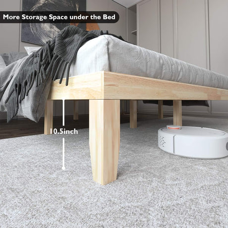 King Wood Platform Bed Frame, 14 Inch Solid Rubber Wood Mattress Foundation