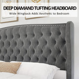 Platform Bed Frame, Velvet Upholstered Bed with Deep Button Tufted Headboard