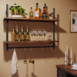 Pipe Shelf Industrial Floating Shelving  Kitchen Wall-Mounted Shelf with Towel Bar Hooks