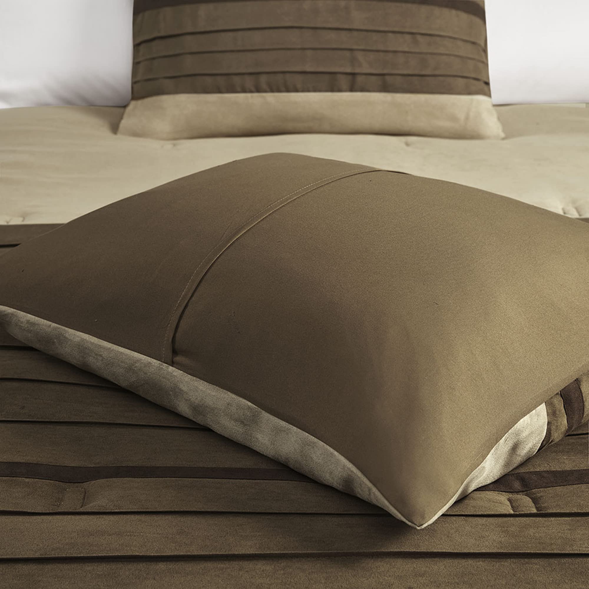 Palmer Comforter Set-Luxury Faux Suede Design, Striped Accent, All Season Down Alternative Bedding