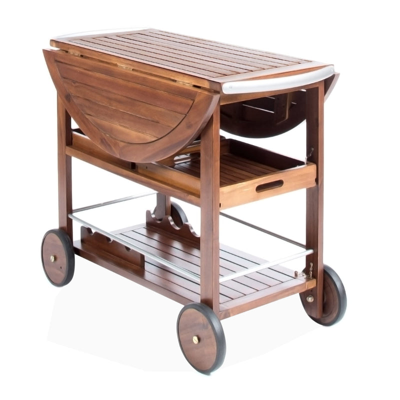 Tillary Tiller Outdoor Acacia Wood Bar Cart Aluminum Accents