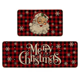 Buffalo Plaid Snow Santa Claus Christmas Kitchen Rugs Set of 2