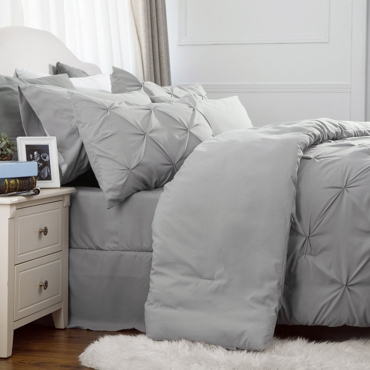 Queen Comforter Set - 7 Pieces Comforters Queen Size Grey