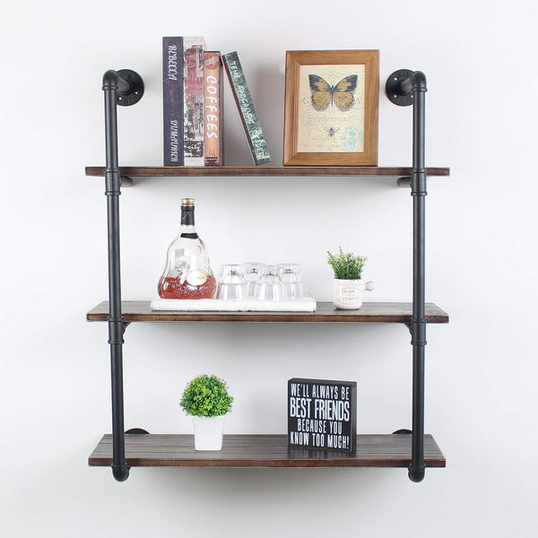 Industrial Floating Shelves Wall Mount,30in Rustic Pipe Wall Shelf,3-Tiers Wall Mount