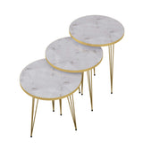 Set of 3 High Gloss White Marble Gold Legs Nesting