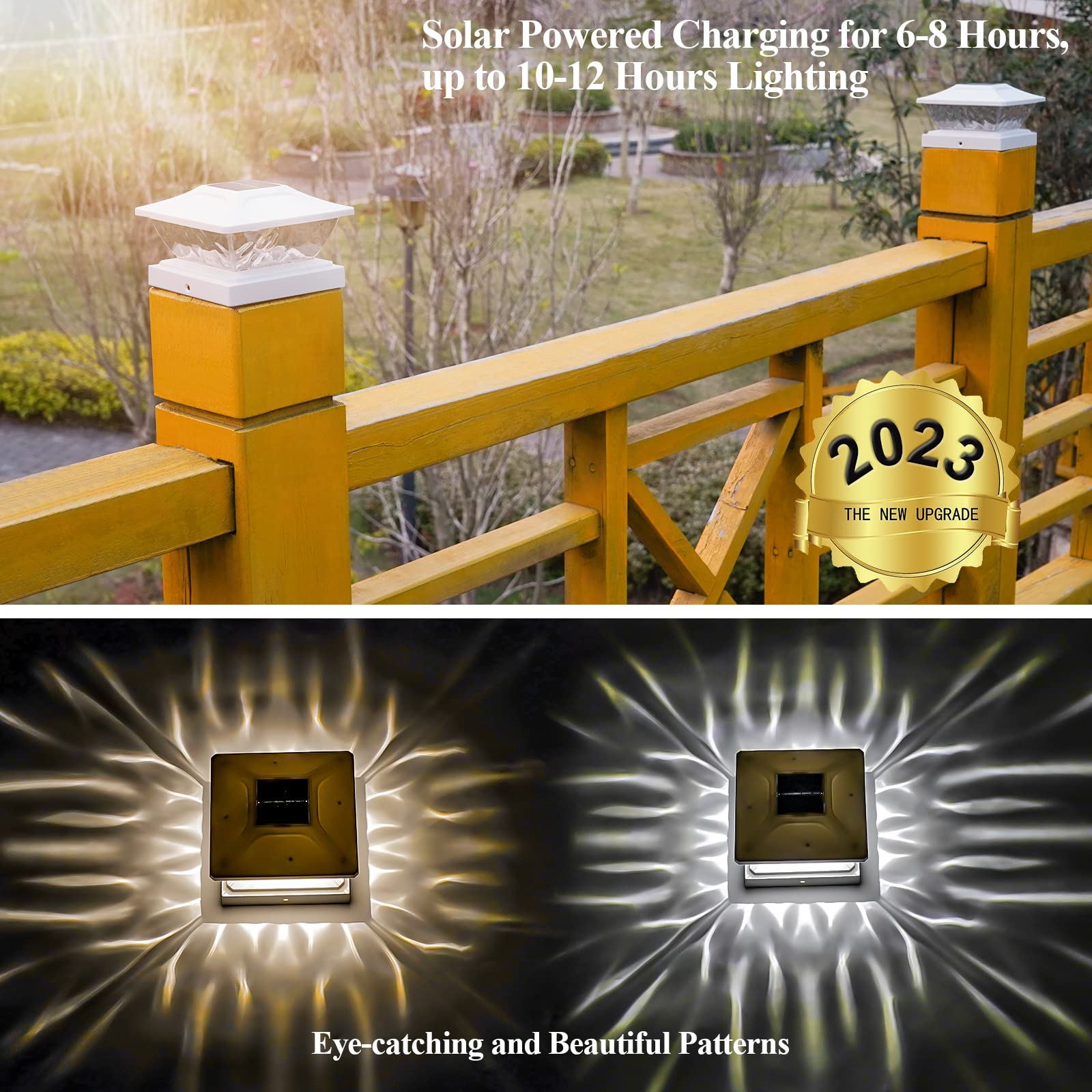 Solar Post Cap Lights Outdoor: 8 Pack Bright 2 Modes LED Fence Deck Lights