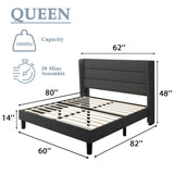 Queen Bed Frame, Upholstered Platform Bed Wingback, Wood Slats Support