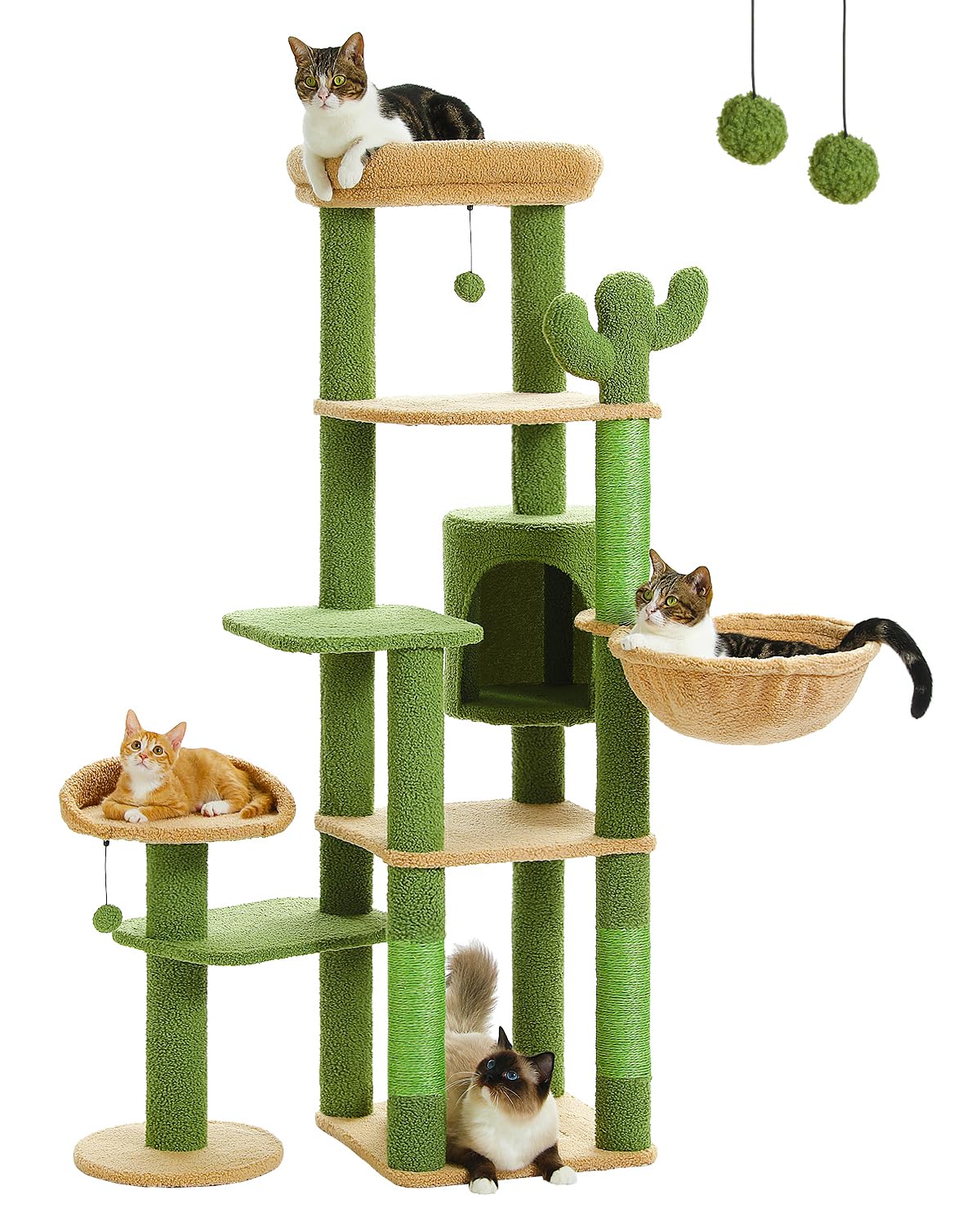 Cactus Cat Tree, Tall Cat Tree for Large Cat, Multi-Level Cat Tower