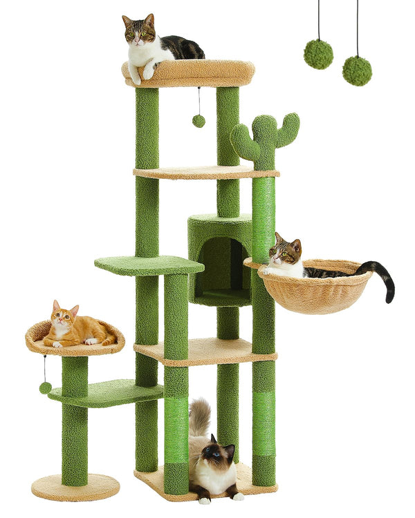 Cactus Cat Tree, Tall Cat Tree for Large Cat, Multi-Level Cat Tower, Cat Tree for Indoor Cats