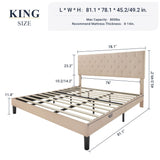 King Bed Frame with Adjustable Headboard/Diamond Stitched Button